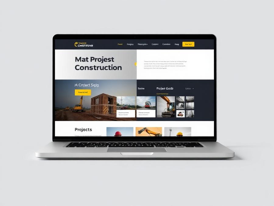 Construction company website design concept shown on a laptop