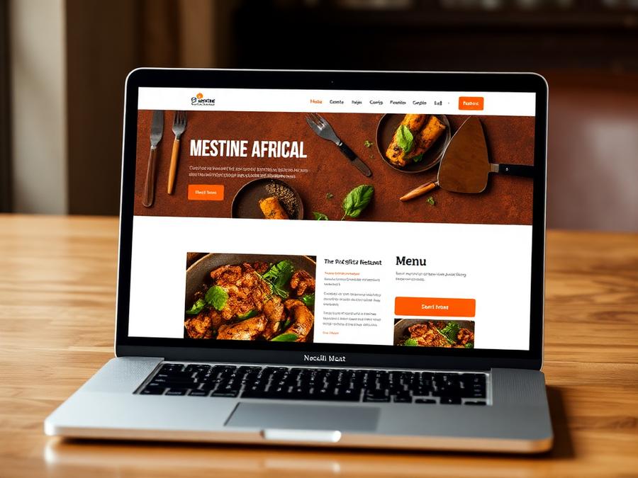 Restaurant website design concept with menu section shown on a laptop